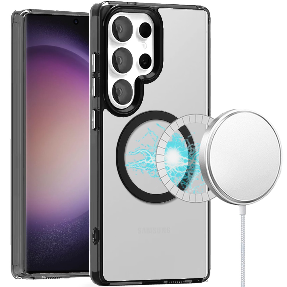 Samsung Galaxy S24 Ultra Magnetic Circle Ring Transparent Premium Acrylic With Metal Buttons & Camera Raised Lip - Black 25236 - image 1