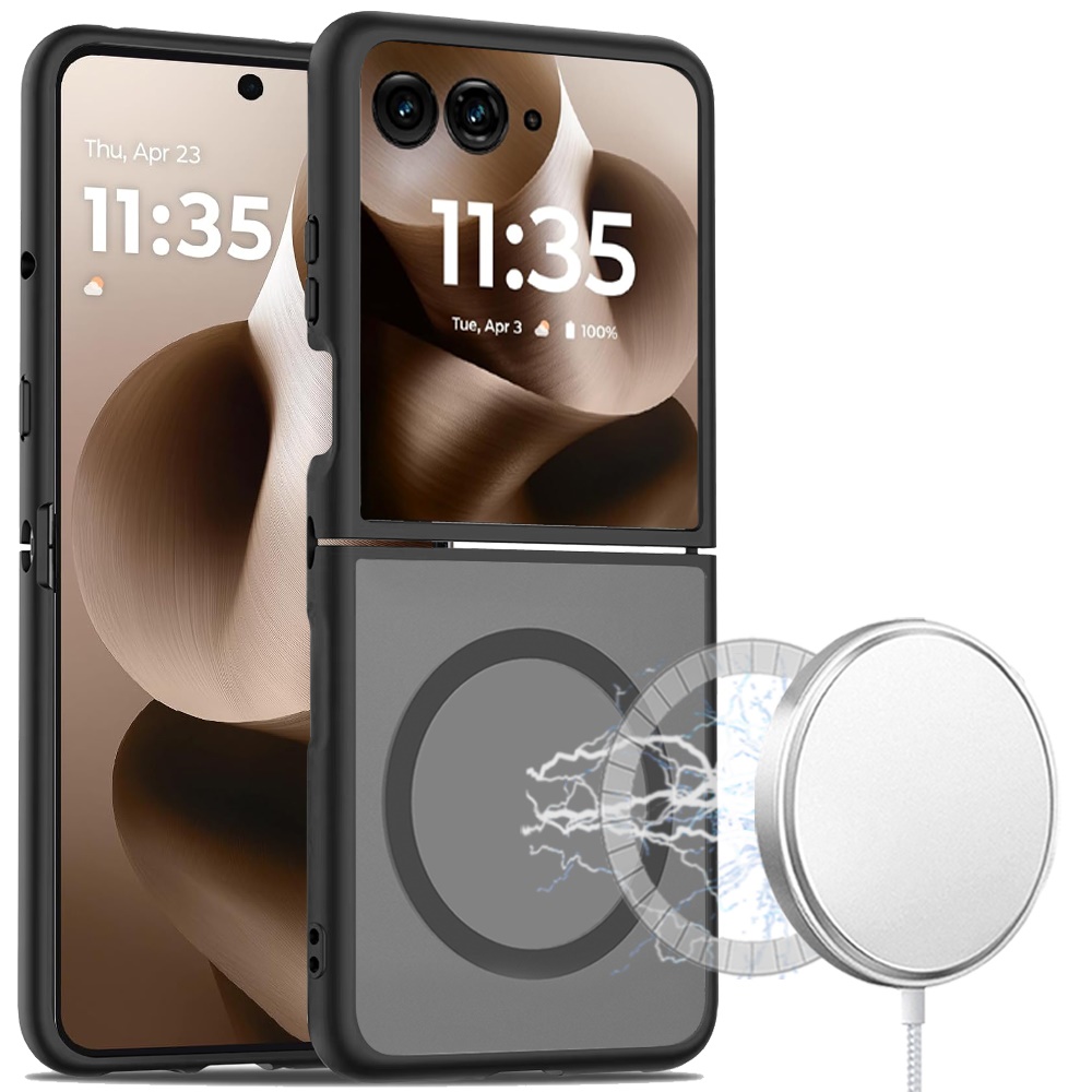 Moto Razr Ultra 2025 [Magnetic Circle] Smooth Safe Matte Feel Hybrid Case - Black 25352 - image 1