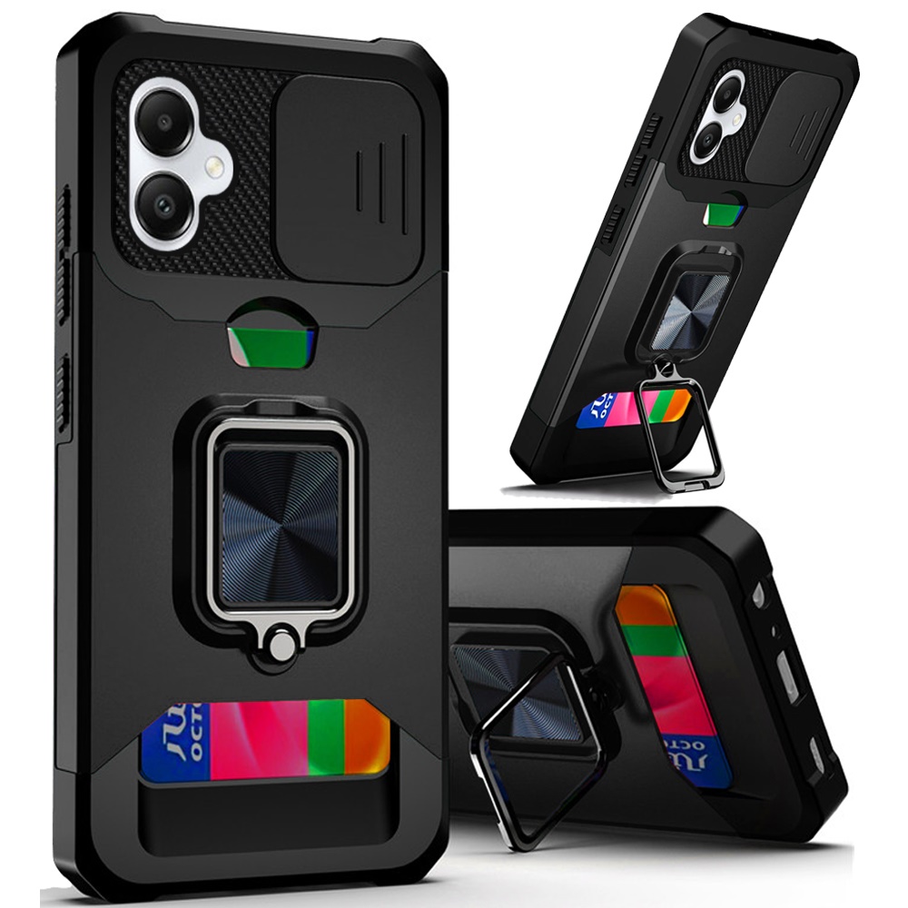Moto G Power 5G 2025/2026 Multi-Functional Card Magnetic Ring Stand Hybrid Camera Case Cover - Black 25248 - image 1