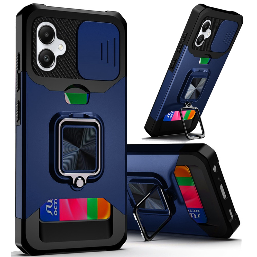 Moto G Power 5G 2025/2026 Multi-Functional Card Magnetic Ring Stand Hybrid Camera Case Cover - Blue 25249 - image 1