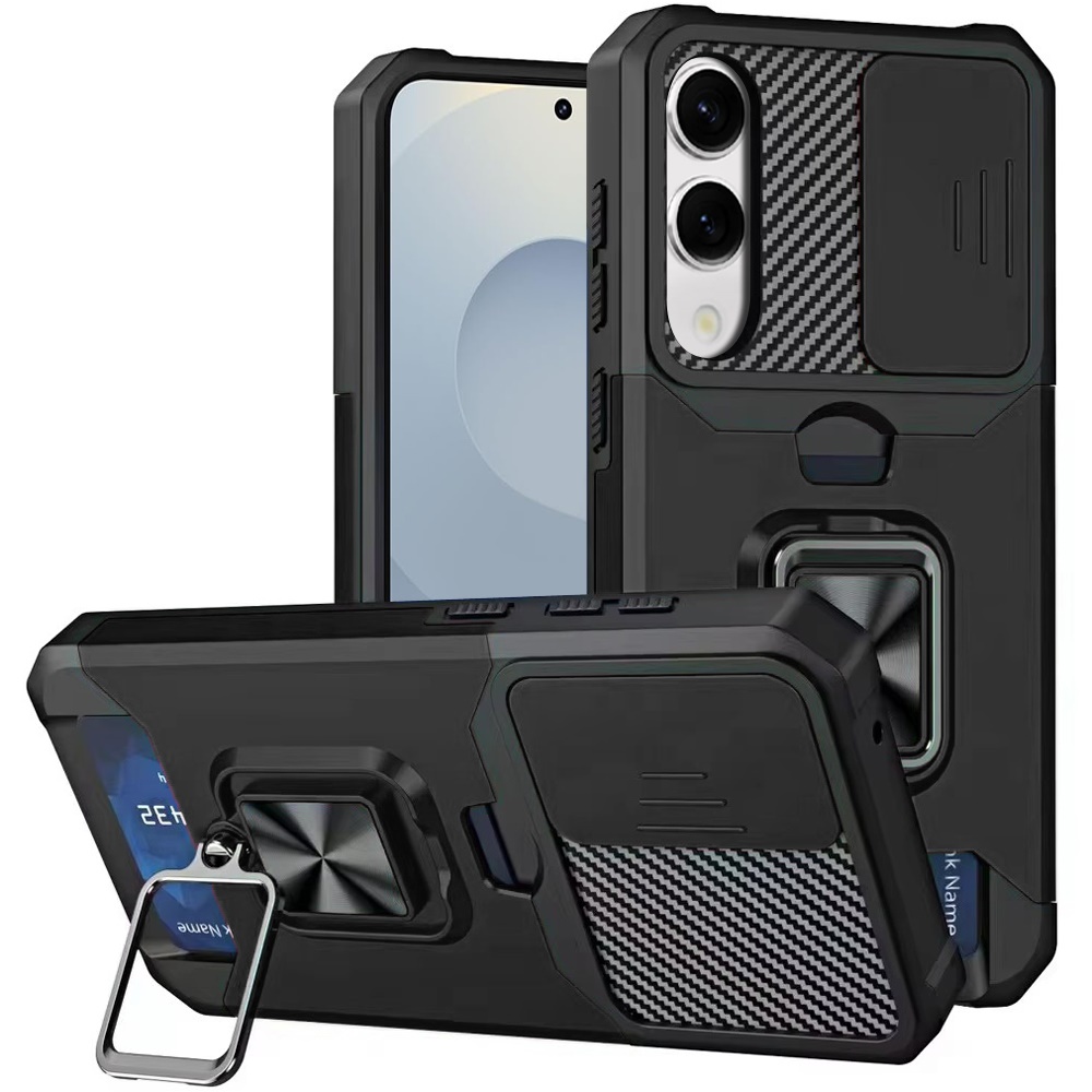 Moto G 5G 2025 Multi-Functional Card Magnetic Ring Stand Hybrid Camera Case Cover - Black 21299 - image 1