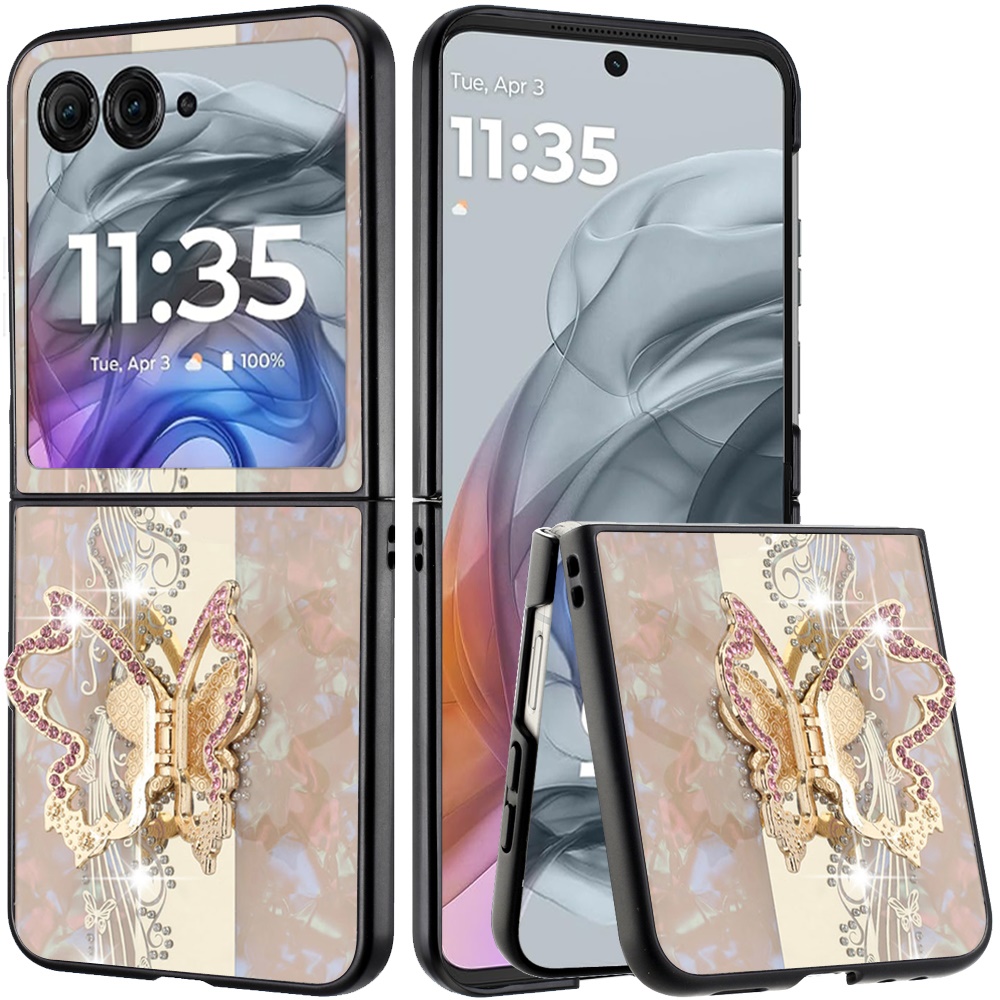 Moto Razr 2024-2025 Splendid Diamond Glitter Ornaments Engraving Case Cover - Enchanted Butterfly Gold 25364 - image 1