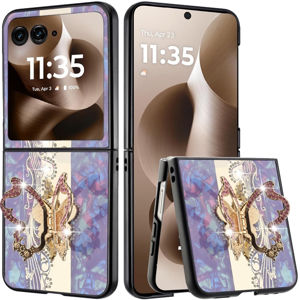 Moto Razr 2024-2025 Splendid Diamond Glitter Ornaments Engraving Case Cover - Enchanted Butterfly Purple 25365 - image 1