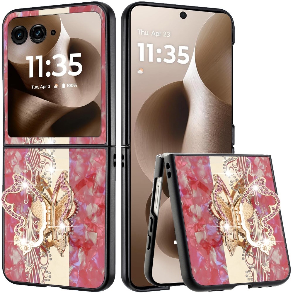 Moto Razr Ultra 2025 Splendid Diamond Glitter Ornaments Engraving Case Cover - Enchanted Butterfly Red 25363 - image 1