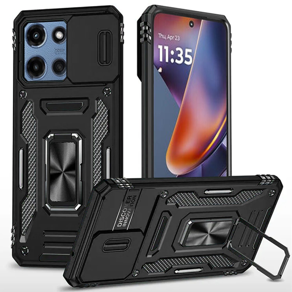 Moto G Power 5G 2025/2026 Utter Tough Metal Ring Movable Camera Window Hybrid Case Cover - Black 25240 - image 1