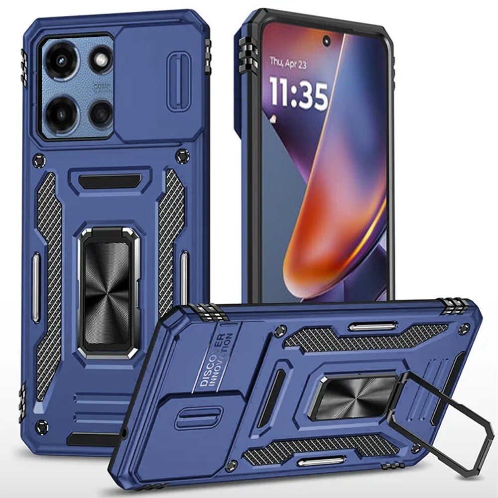 Moto G Power 5G 2025/2026 Utter Tough Metal Ring Movable Camera Window Hybrid Case Cover - Navy Blue 25243 - image 1