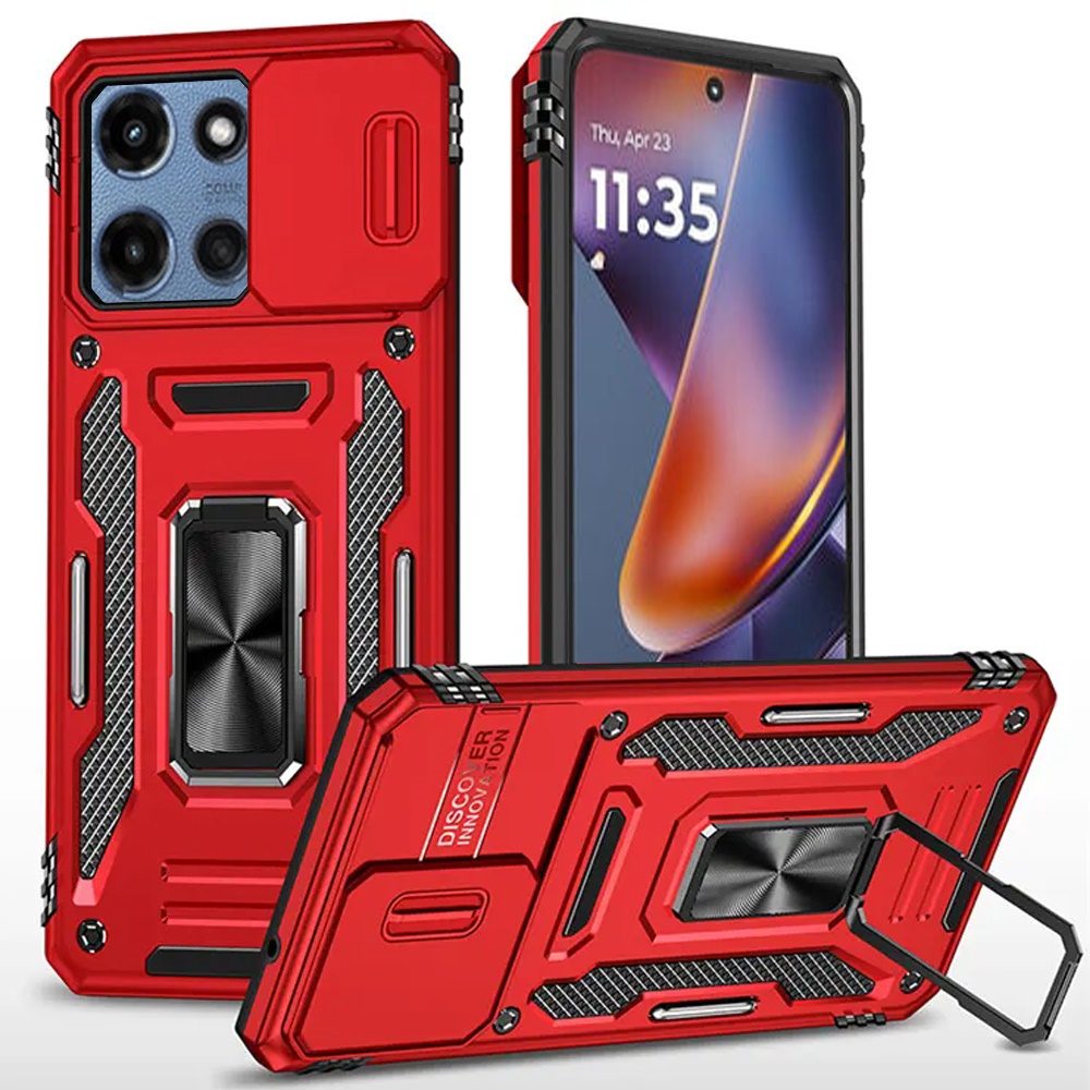 Moto G Power 5G 2025/2026 Utter Tough Metal Ring Movable Camera Window Hybrid Case Cover - Red 25244 - image 1