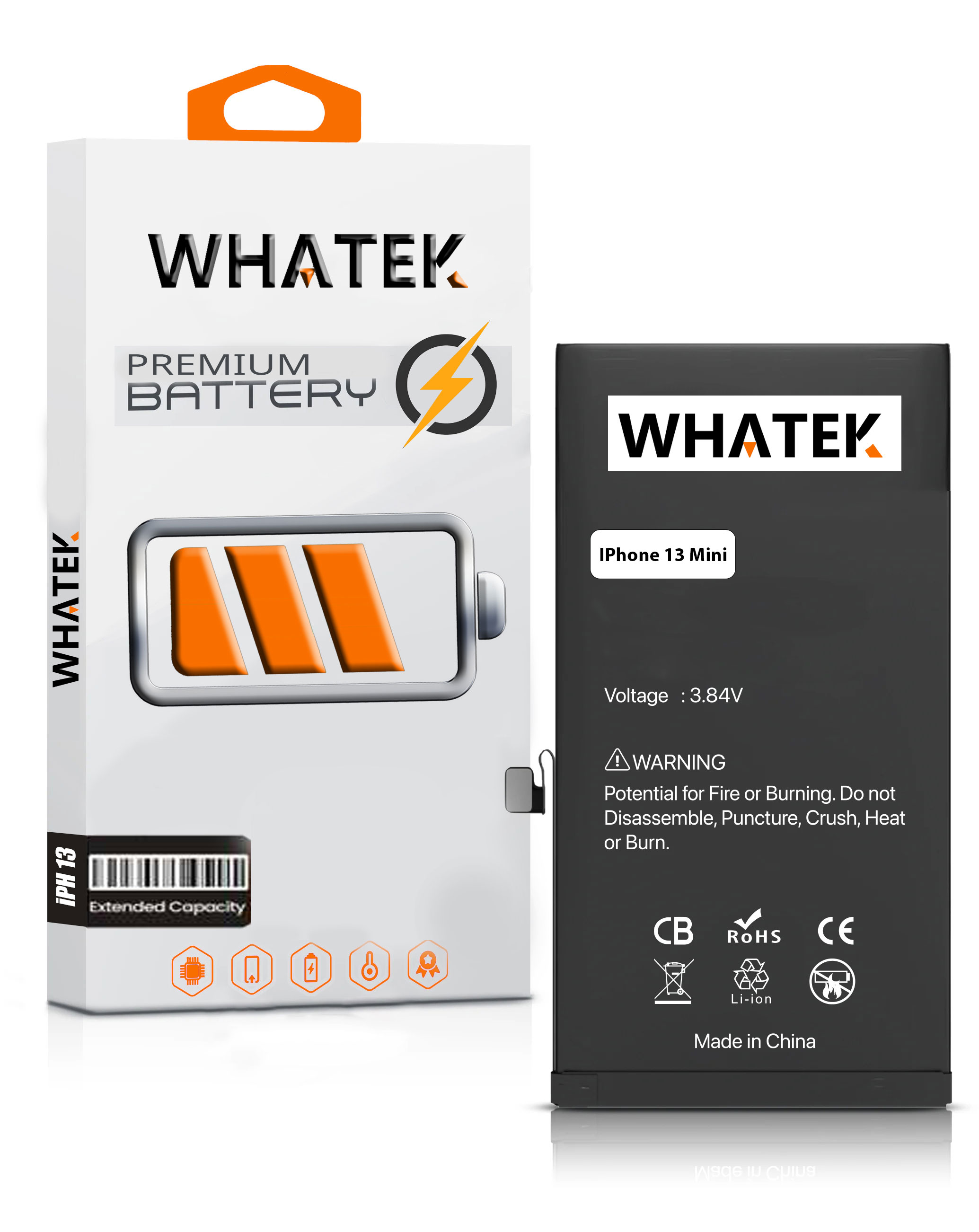 iPhone 13 Mini - Whatek Extended Capacity Battery (2520mAh) Premium Quality 36015 - image 1