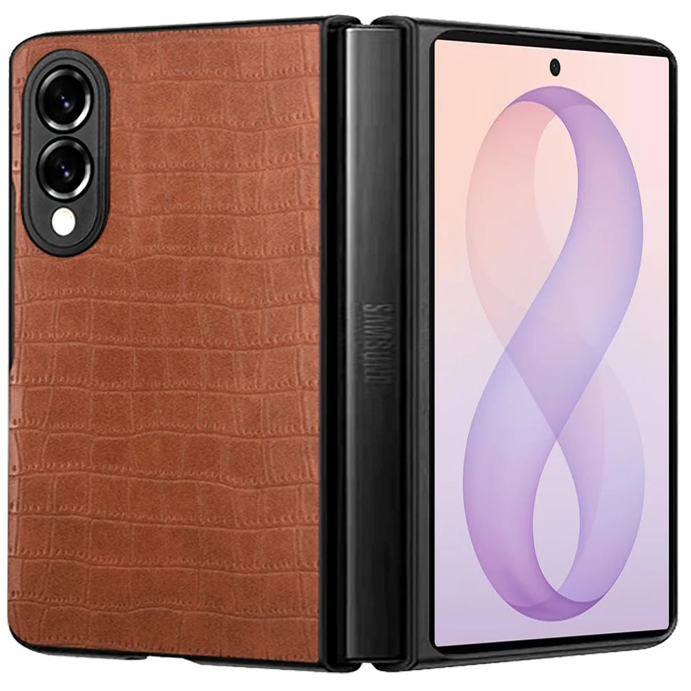 Samsung Z Fold 8 Ultra PU Vegan Leather Premium Hard Snap On Case Cover - Brown 37158 - image 1