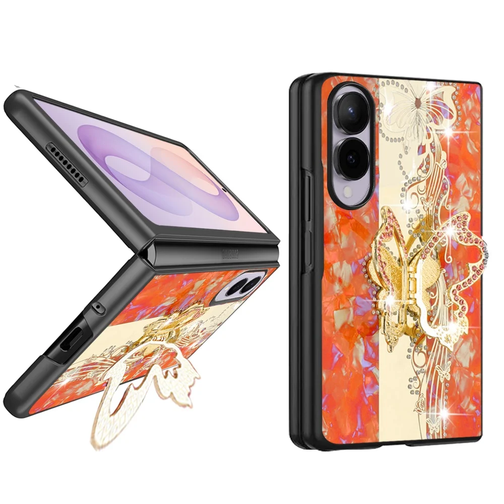 Samsung Z Fold 8 SPLENDID Diamond Glitter Ornaments Engraving Case Cover - Enchanted Butterfly Cosmic Orange 37376 - image 1