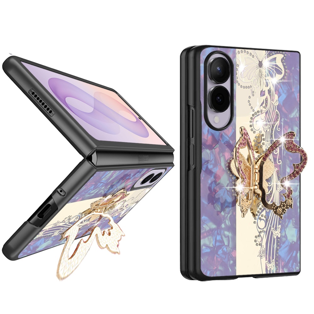 Samsung Z Fold 8 SPLENDID Diamond Glitter Ornaments Engraving Case Cover - Enchanted Butterfly Purple 37377 - image 1