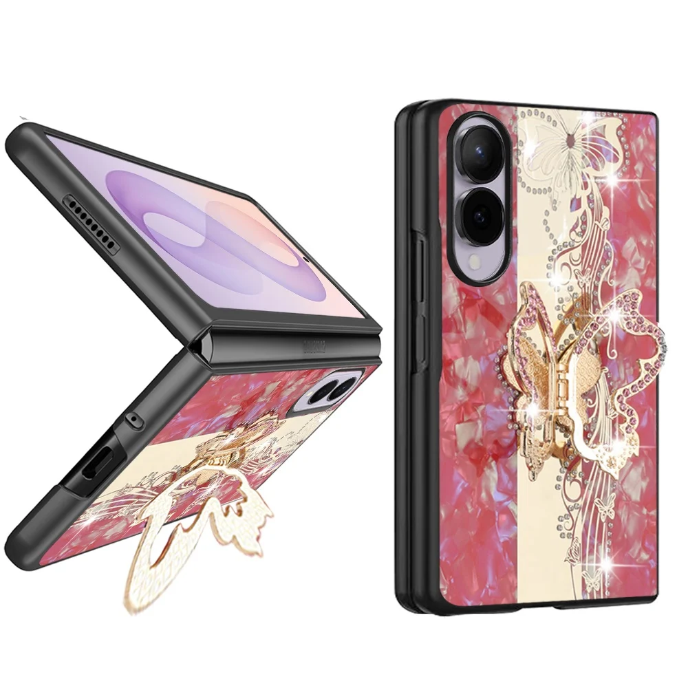 Samsung Z Fold 8 SPLENDID Diamond Glitter Ornaments Engraving Case Cover - Enchanted Butterfly Red 37378 - image 1