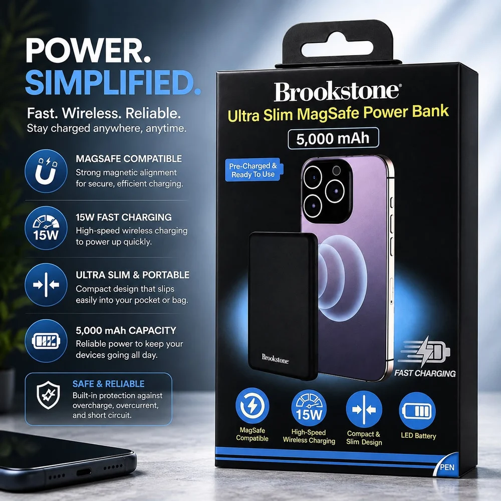 BROOKSTONE [ULTRA-SLIM MAGNETIC POWER BANK] (15W 20W 5000MAH PD-TypeC) - FAST CHARGE | BLACK 37383 - image 1