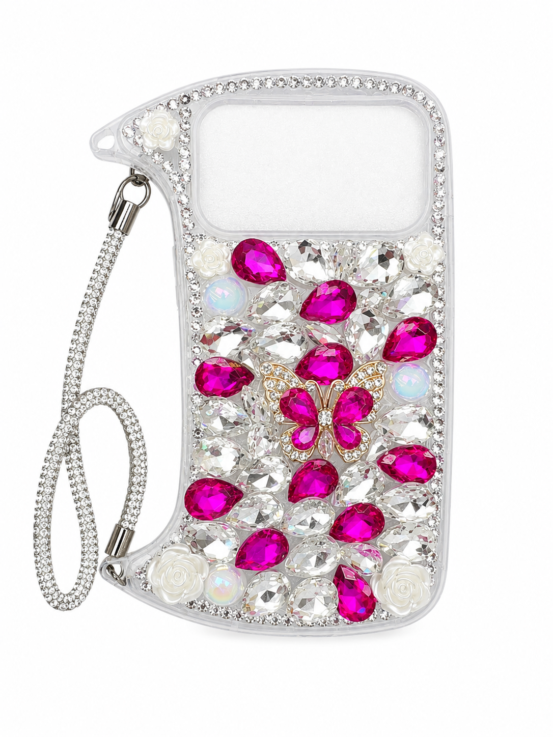 iPhone 16 Pro Max Curved Diamond Butterfly Case & Rope - Rose red 36918 - image 1