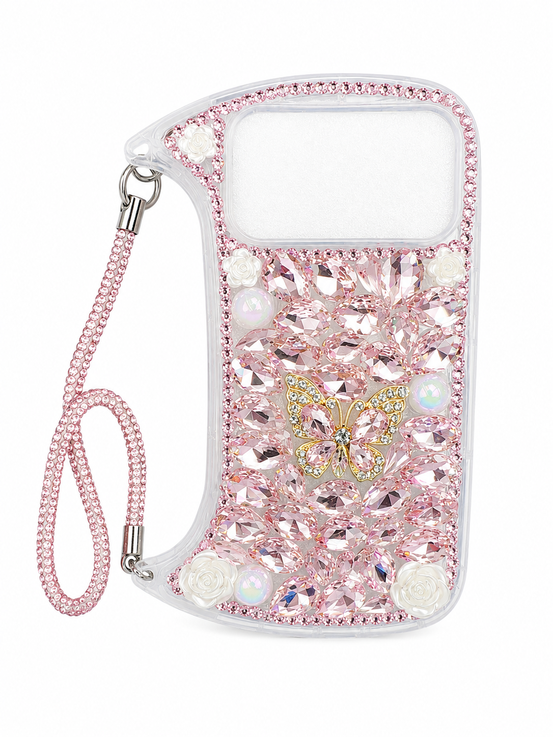 iPhone 16 Pro Max Curved Diamond Butterfly Case & Rope - Pink 36916 - image 1