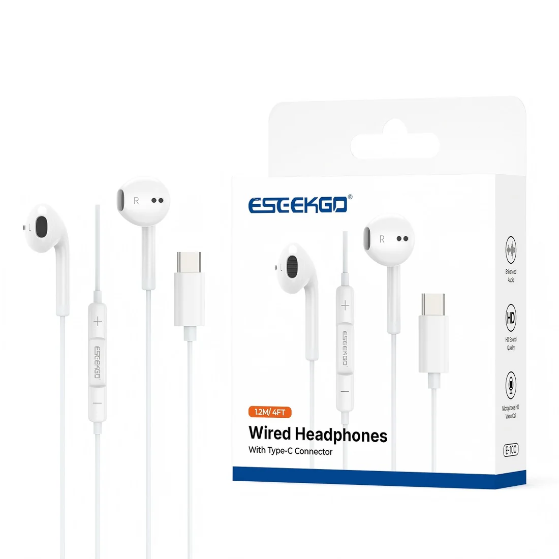 ESEEKGO E-10C Type-C Hi-Fi Music Wired Earphone | White 34403 - image 1