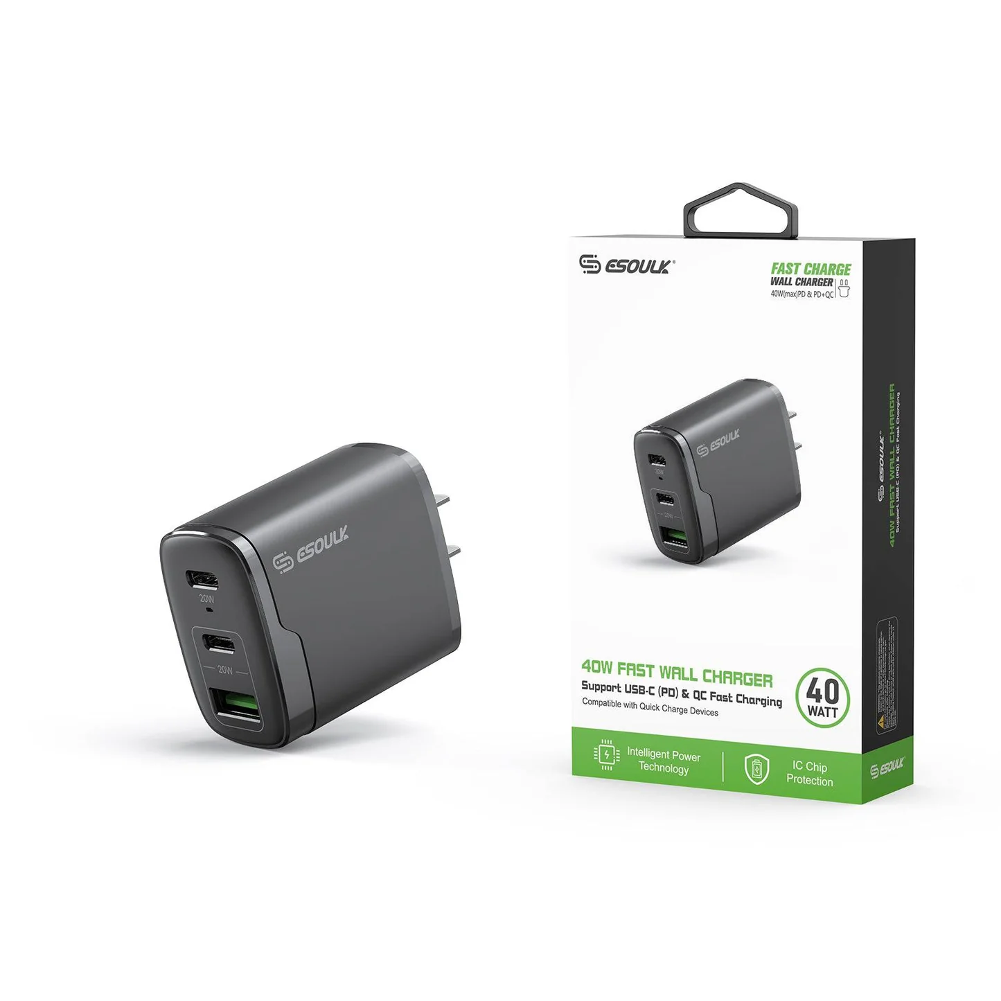 (EA18-BK) Dual PD+QC 40W Fast Wall Charger | Black 66 - image 1