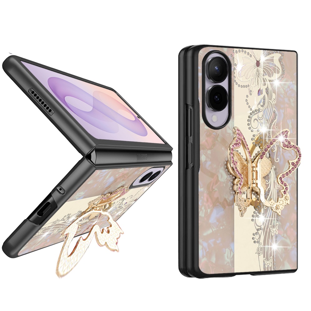 Samsung Z Fold 8 SPLENDID Diamond Glitter Ornaments Engraving Case Cover - Enchanted Butterfly Gold 37375 - image 1