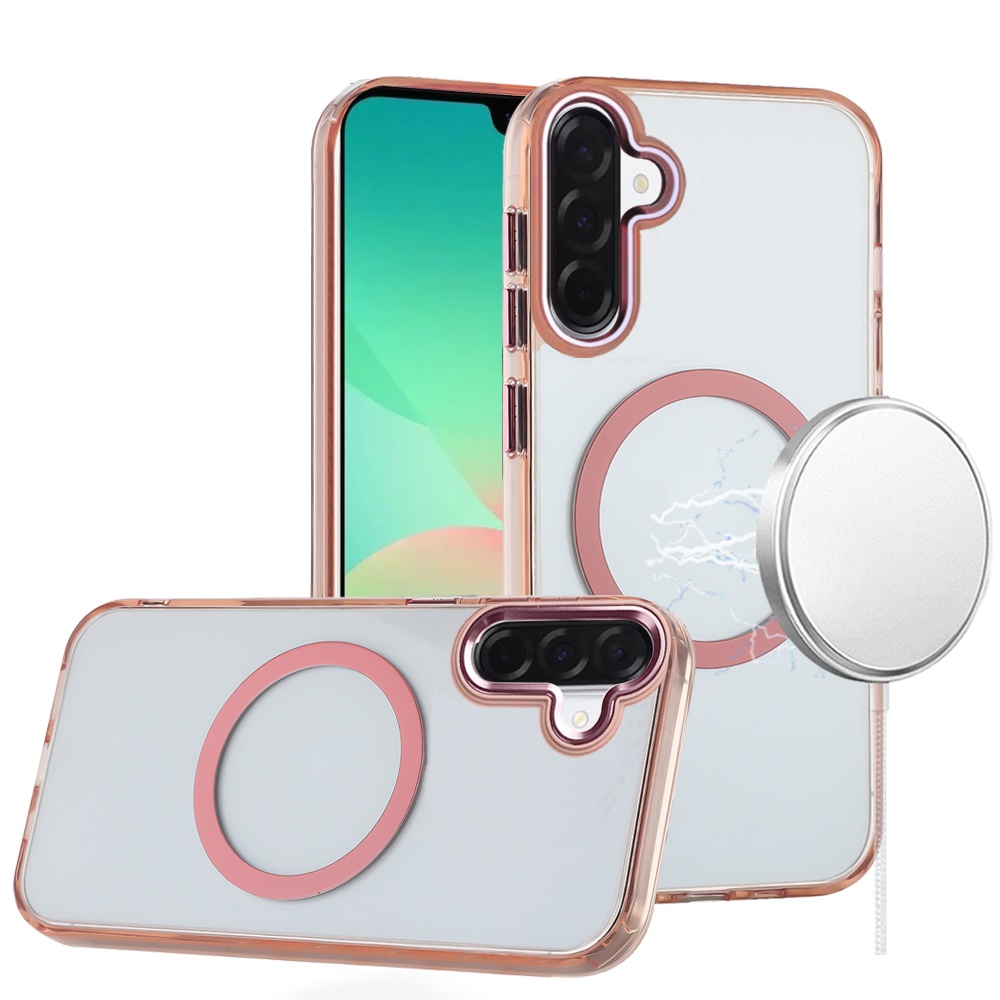 Samsung Galaxy A27 Magnetic Circle Ring Transparent Premium Acrylic with Metal Buttons & Camera Raised Lip - Rose Gold 37198 - image 1