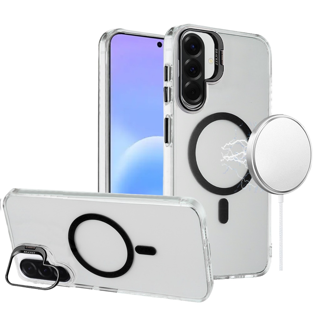 Samsung Galaxy A57 Transparent HQ Hybrid with Metallic Camera Stand Magnetic Ring Case - Black 37184 - image 1