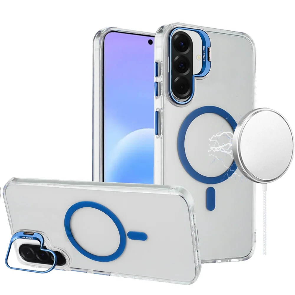 Samsung Galaxy A57 Transparent HQ Hybrid with Metallic Camera Stand Magnetic Ring Case - Dark Blue 37185 - image 1