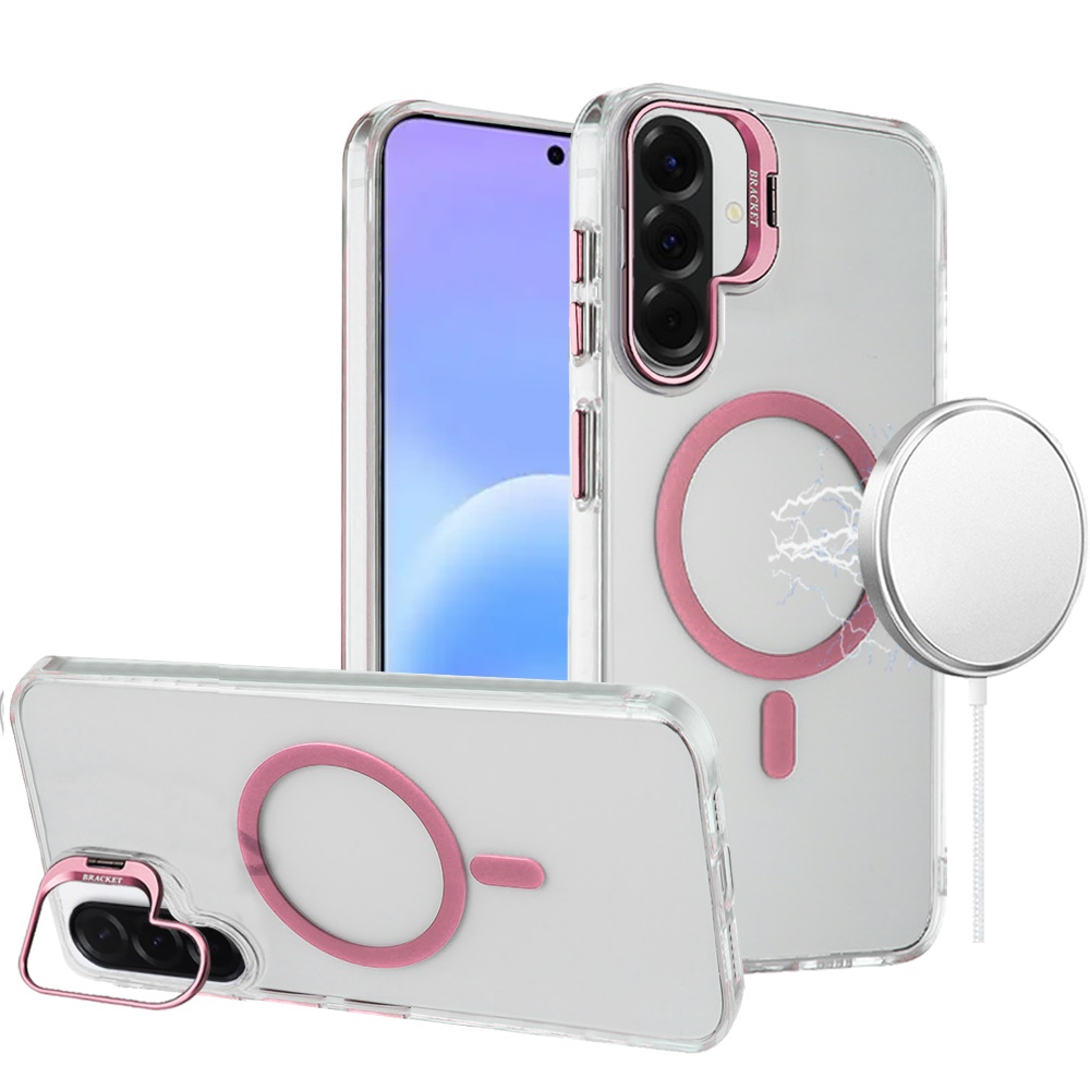 Samsung Galaxy A57 Transparent HQ Hybrid with Metallic Camera Stand Magnetic Ring Case - Pink 37186 - image 1