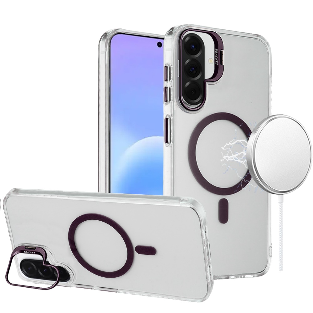 Samsung Galaxy A57 Transparent HQ Hybrid with Metallic Camera Stand Magnetic Ring Case - Dark Purple 37187 - image 1