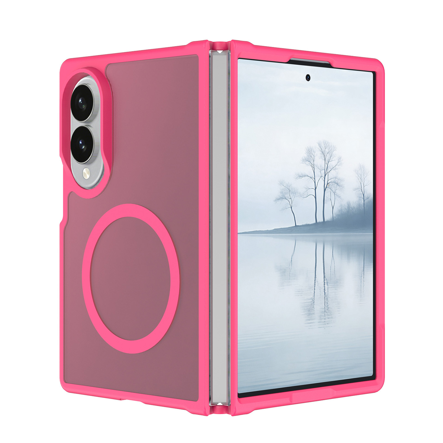 Samsung Z Fold 8 [Magnetic Circle] Smooth Safe Matte Feel Hybrid Case - Hot Pink 37202 - image 1