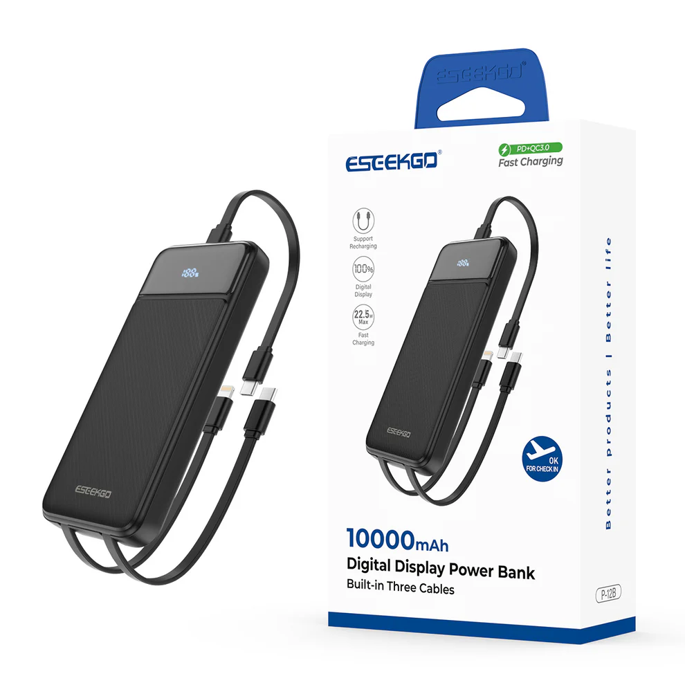 ESEEKGO P-12B 10000 mAh Power Bank With Built-in 3 Cable 36661 - image 1