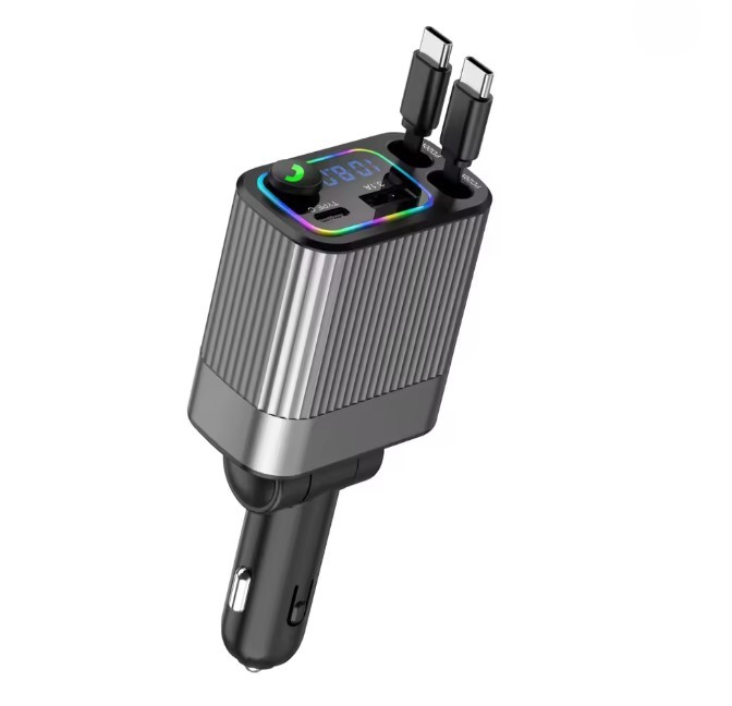 D19 Retractable Car Charger 4 in 1 with FM Transmitter 37438 - image 1
