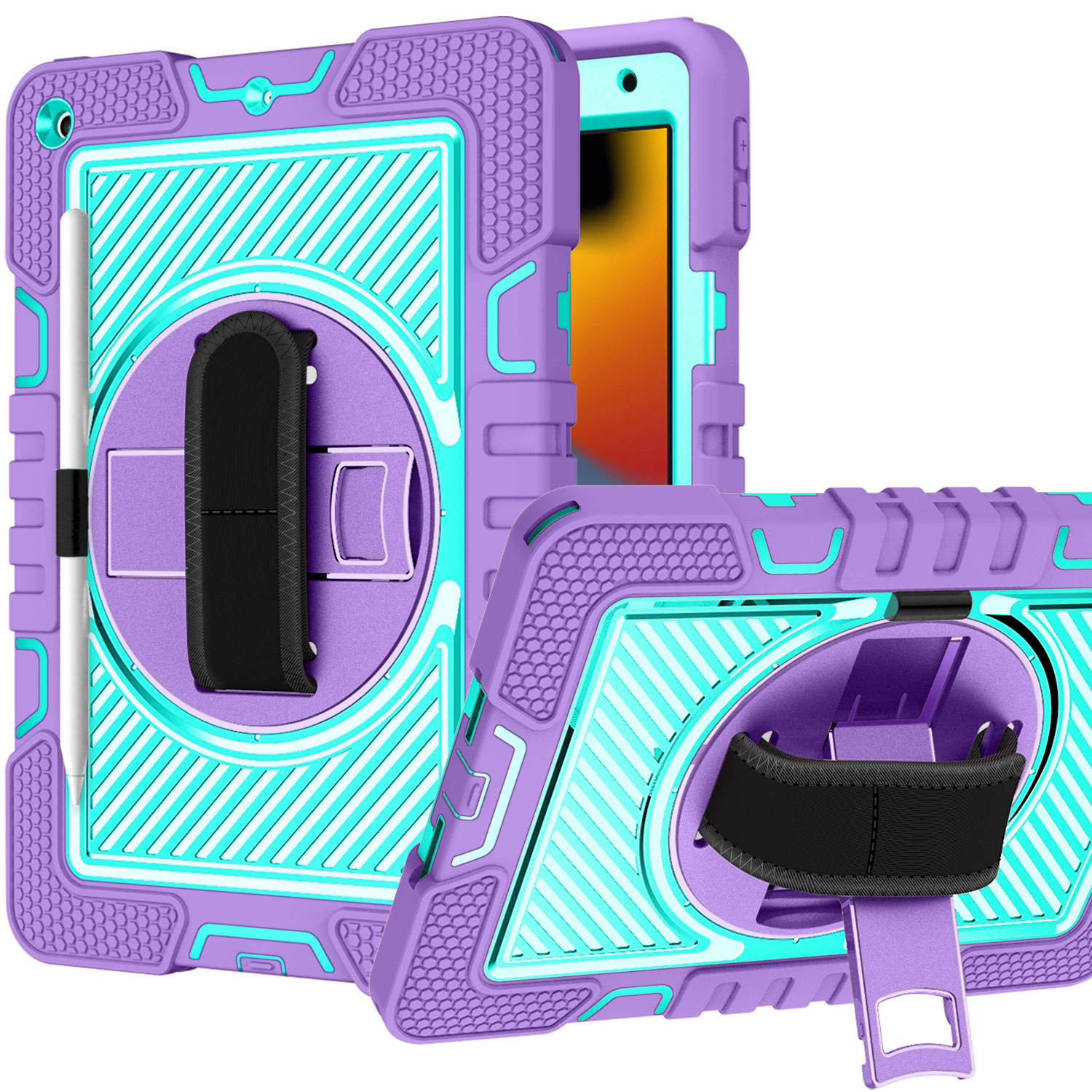 Apple iPad Air 11 (M3) 2025 / Air 11inch 2024 10.2 inch 3in1 Multi-Functional Tablet Case Hand  Shoulder  Pencil & Stand - Purple/Teal 37423 - image 1