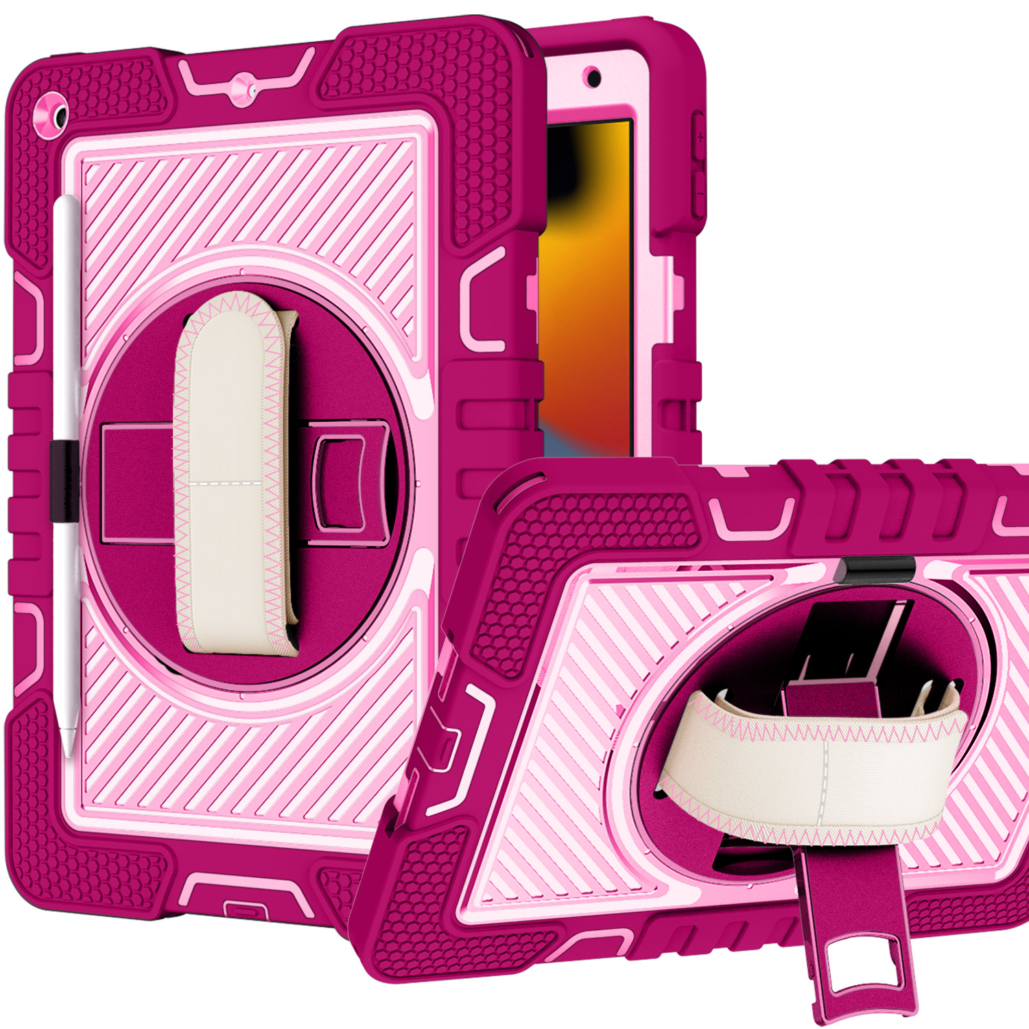 iPad Air 13" 2025/2024 - 3In1 Multi-Functional Tablet Case Hand, Shoulder, Pencil & Stand - Rose Pink/Pink 37481 - image 1