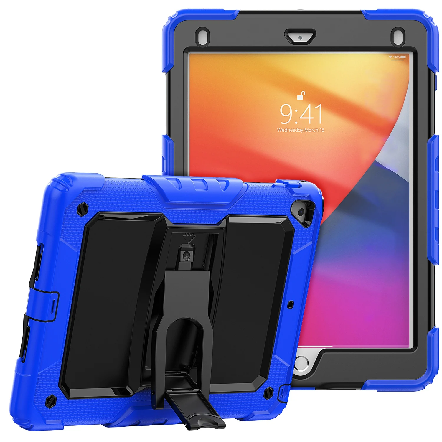Apple iPad Air 11 (M3) 2025 / Air 11inch 2024 Heavy Duty Full Body Rugged Tablet Kickstand Case Cover - Black/Blue 37420 - image 1