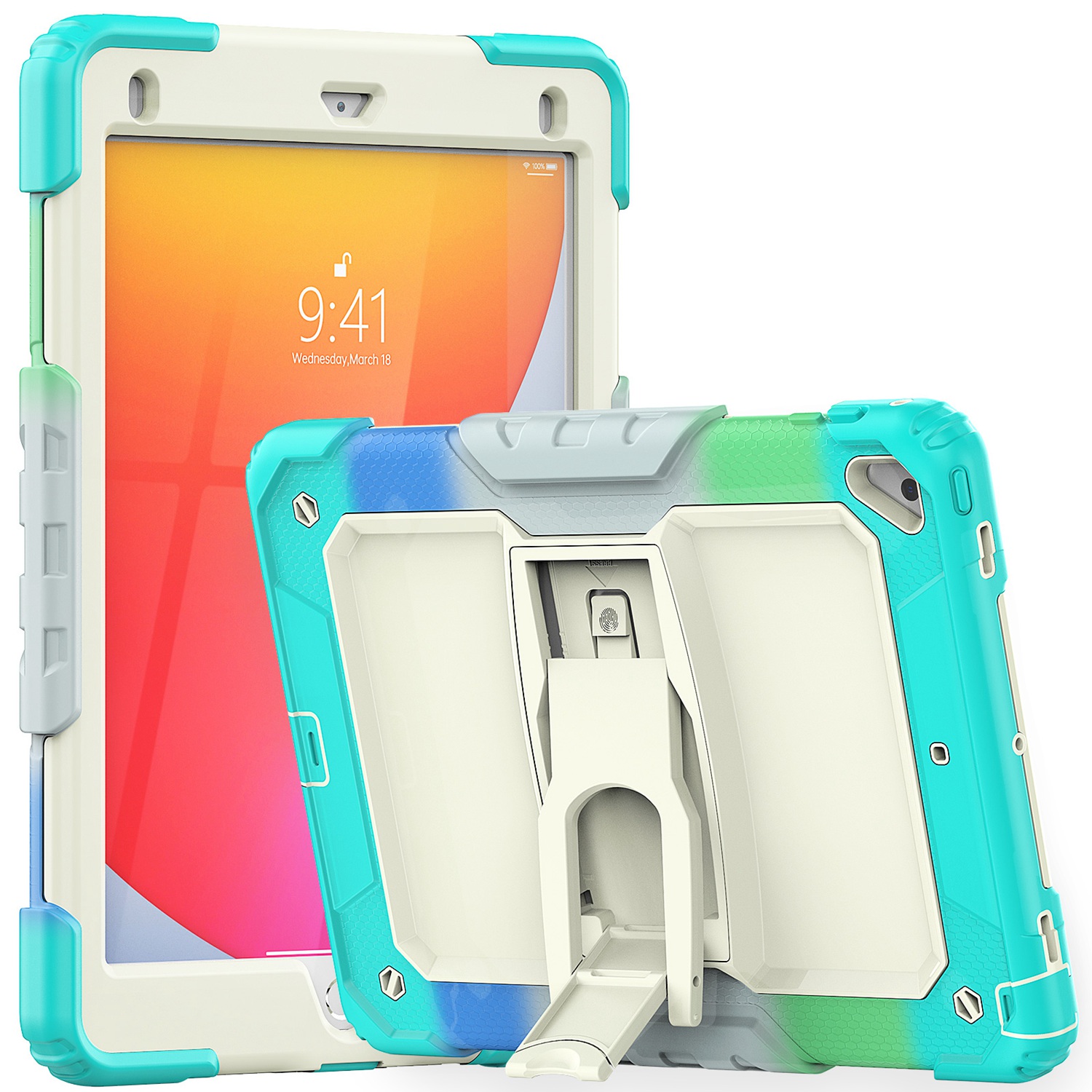 Apple iPad Air 11 (M3) 2025 / Air 11inch 2024 Heavy Duty Full Body Rugged Tablet Kickstand Case Cover - Beige/Camo Mint 37421 - image 1