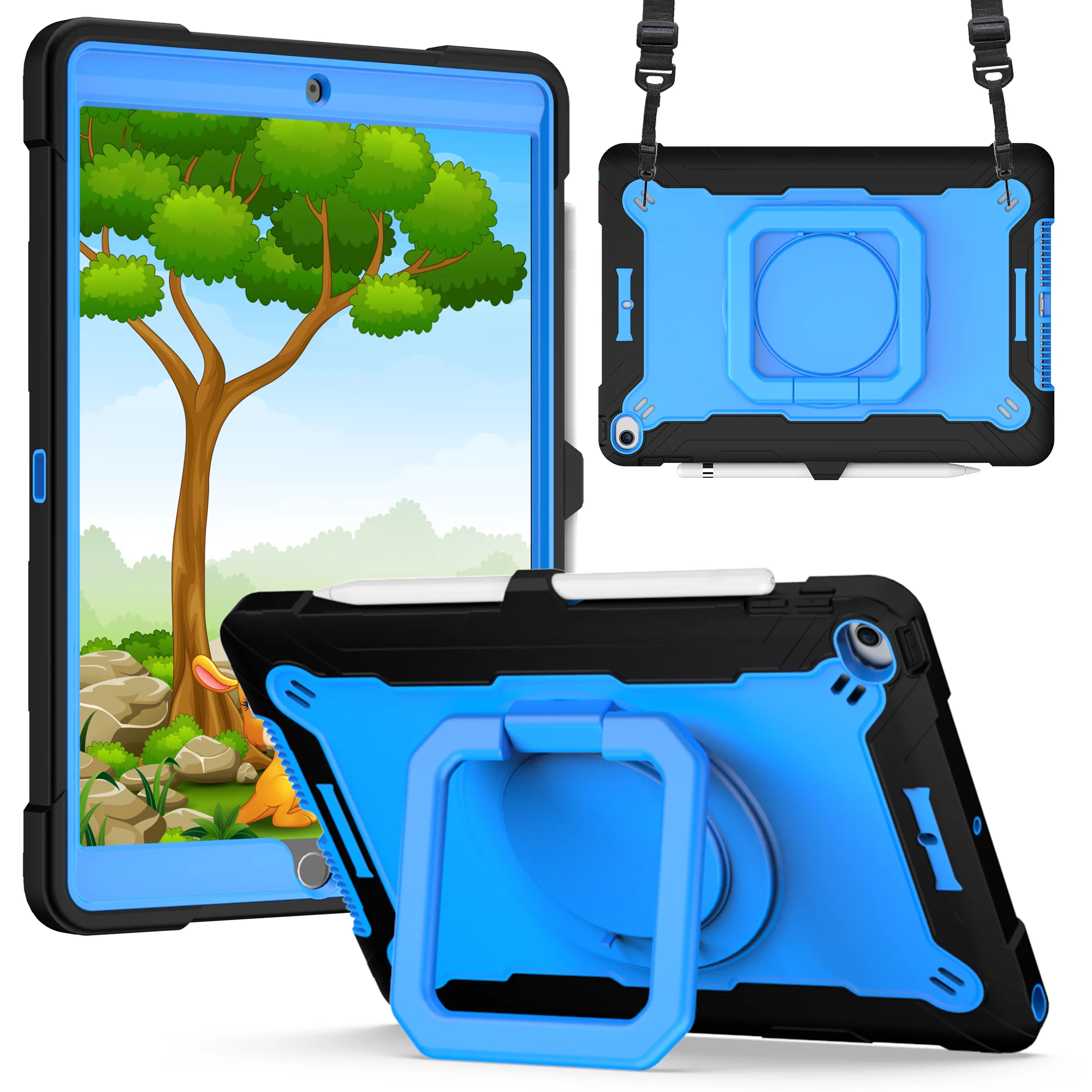Apple iPad Air 11 (M3) 2025 / Air 11inch 2024 Tablet Tough Hybrid Rotating 360 Degree Kickstand - Black+Blue 37430 - image 1