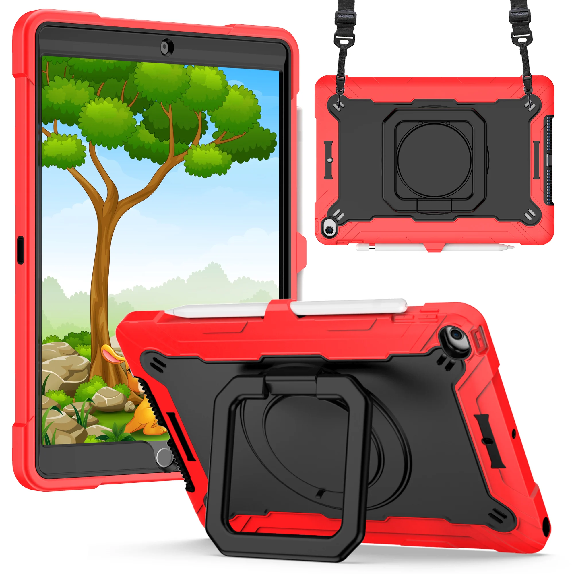 Apple iPad Air 11 (M3) 2025 / Air 11inch 2024 Tablet Tough Hybrid Rotating 360 Degree Kickstand - Red+Black 37432 - image 1