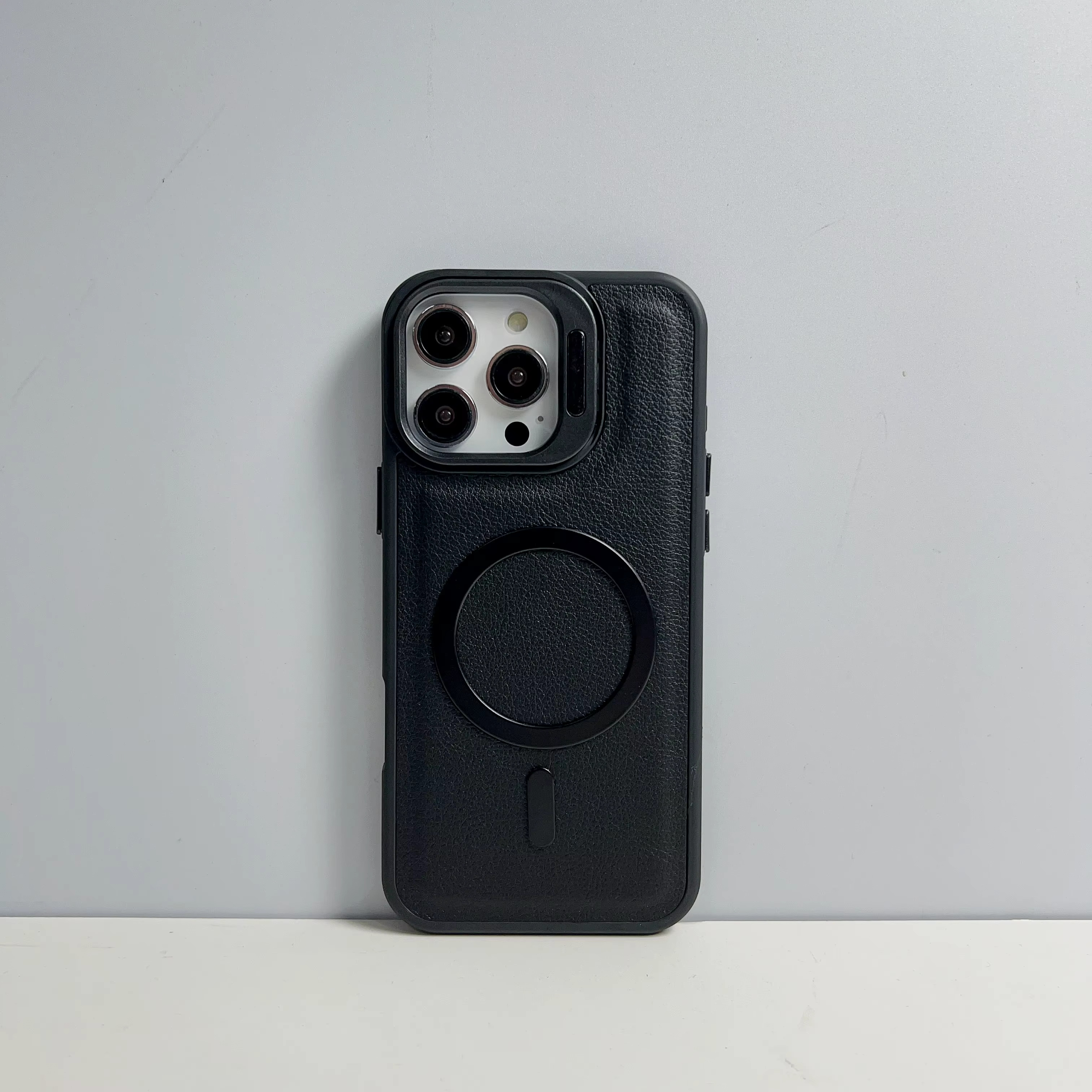 iPhone 16 Plus (Black) Leather MagSafe Camera-Stand Case 37086 - image 1