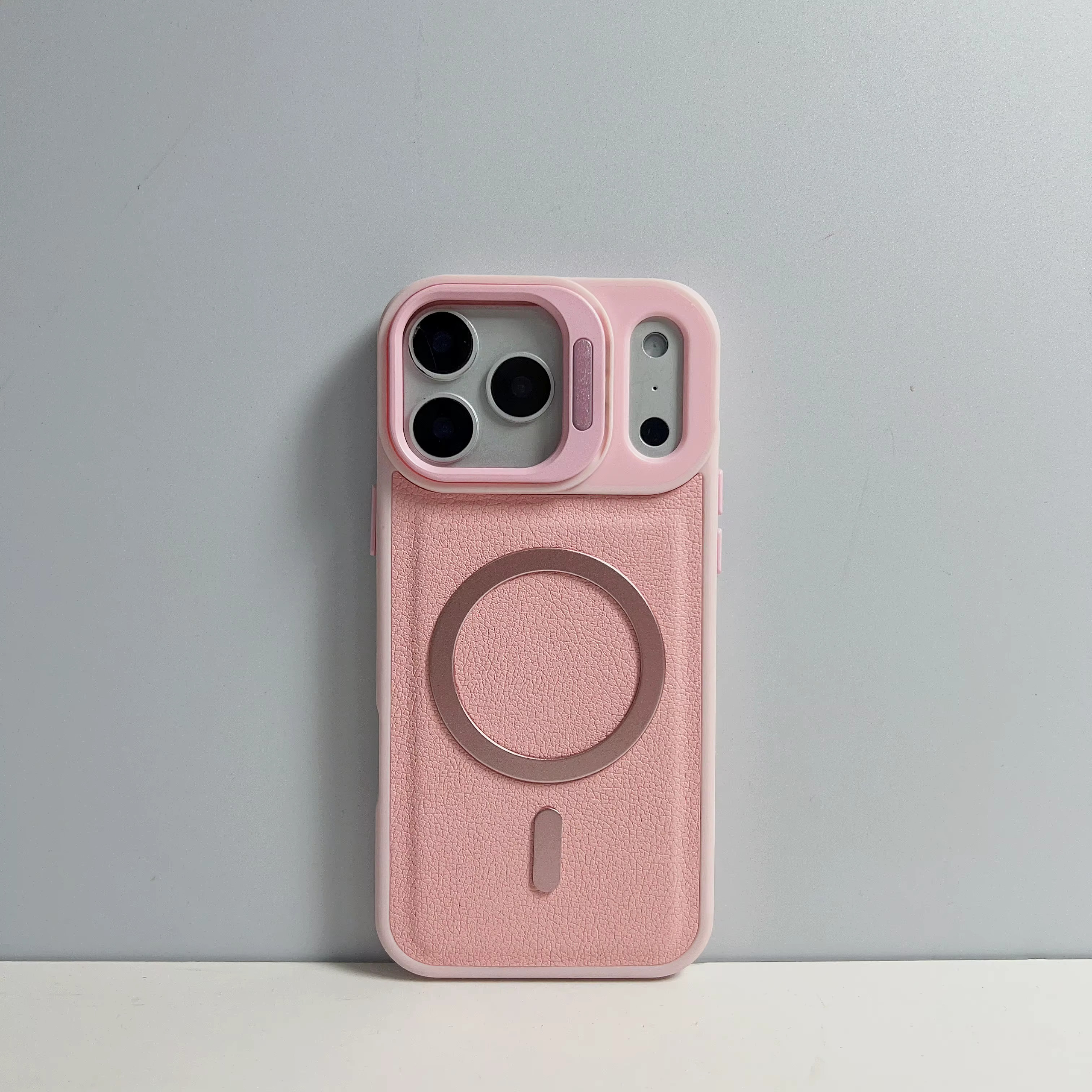 iPhone 16 Plus (Pink) Leather MagSafe Camera-Stand Case 37082 - image 1