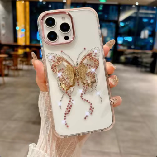 iPhone 12 Pro Max/13 Pro Max Classic Rhinestone Crystal Case - Pink Butterfly 36324 - image 1