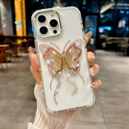 iPhone 17 Pro Max Classic Rhinestone Crystal Case - Silver Butterfly 36349 - image 1