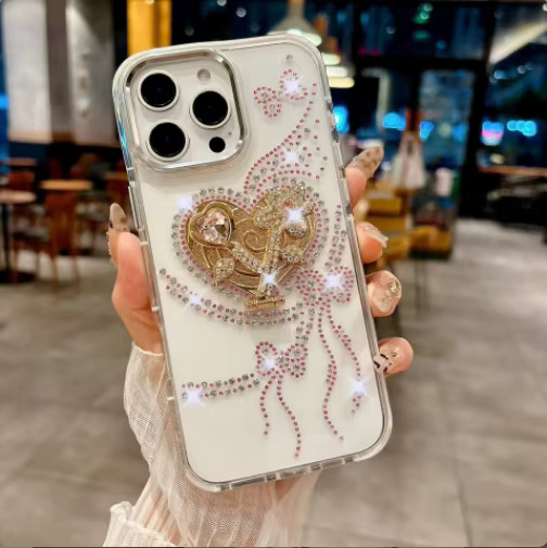 iPhone 14 Plus/15 Plus Classic Rhinestone Crystal Case - Pink Heart 36330 - image 1