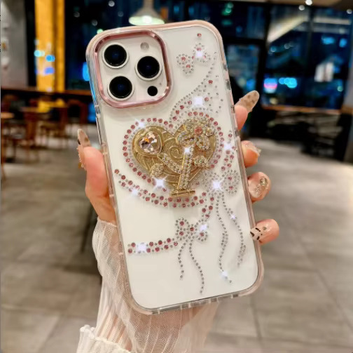 iPhone 13/14/15 Classic Rhinestone Crystal Case - Silver Heart 36327 - image 1