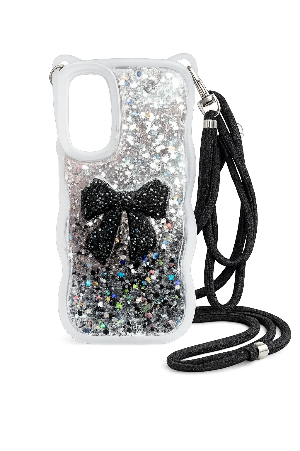 iPhone 14 Plus/15 Plus Epoxy Bowknot Case & Rope - Black 36233 - image 1