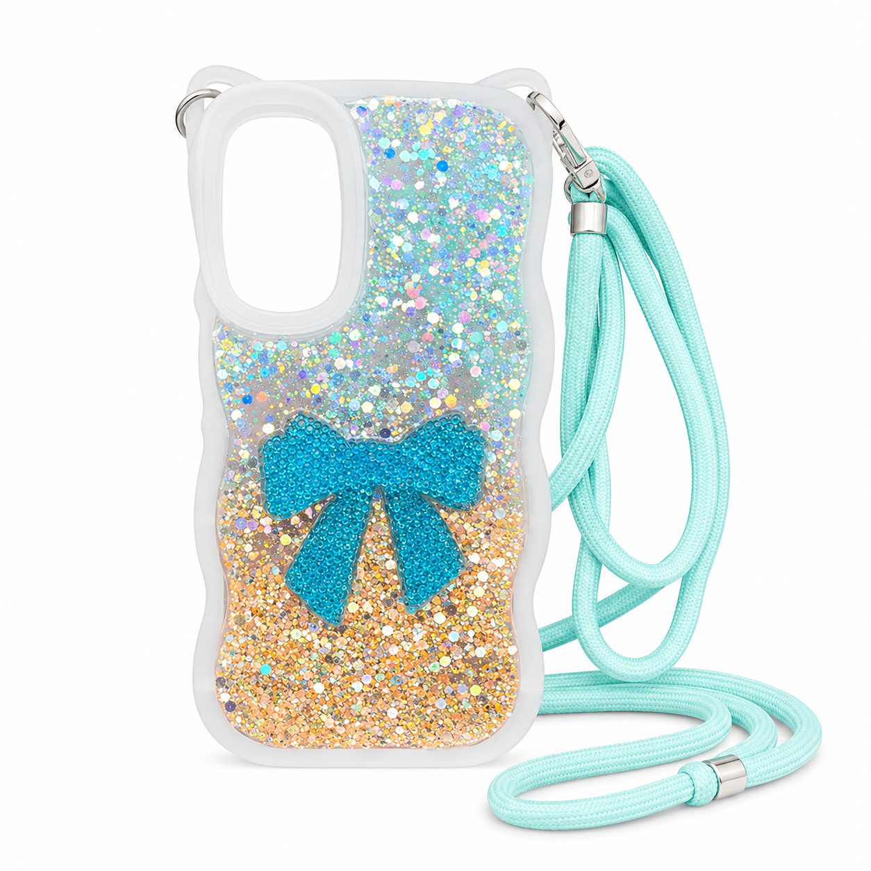 iPhone 16 Epoxy Bowknot Case & Rope - Blue 36239 - image 1