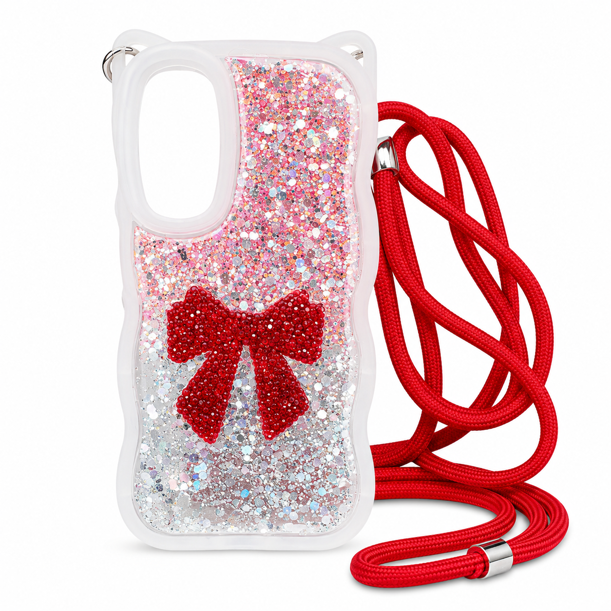 iPhone 16 Pro Max Epoxy Bowknot Case & Rope - Red 36250 - image 1