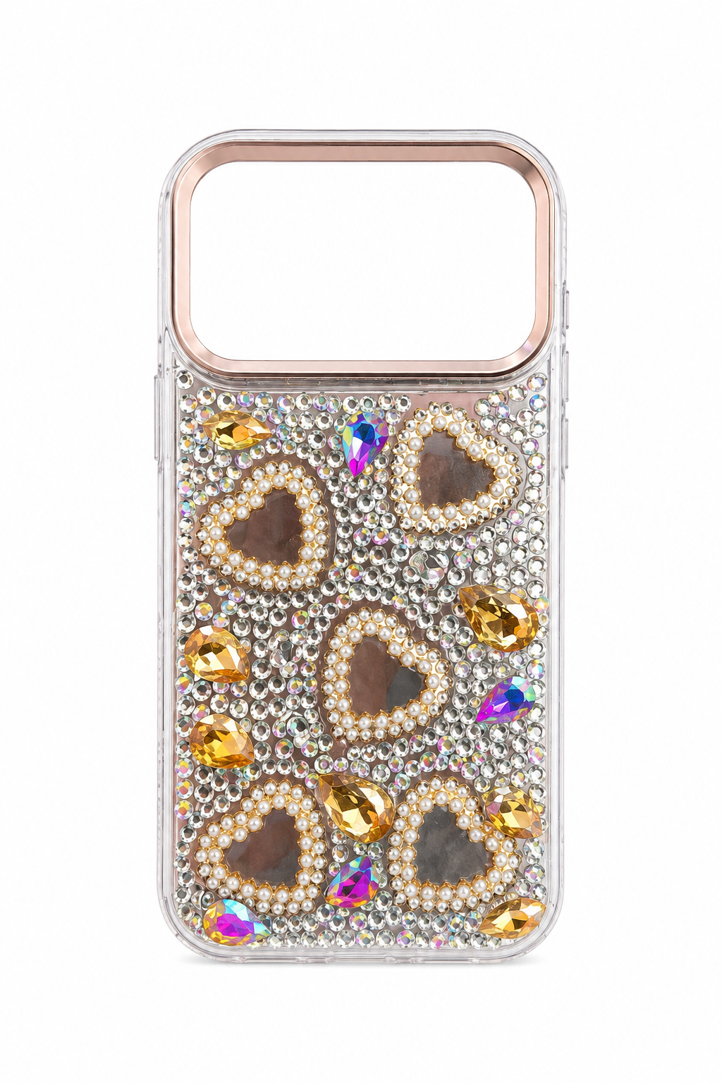 iPhone 13/14/15 Heart Diamond Case - Gold 36839 - image 1