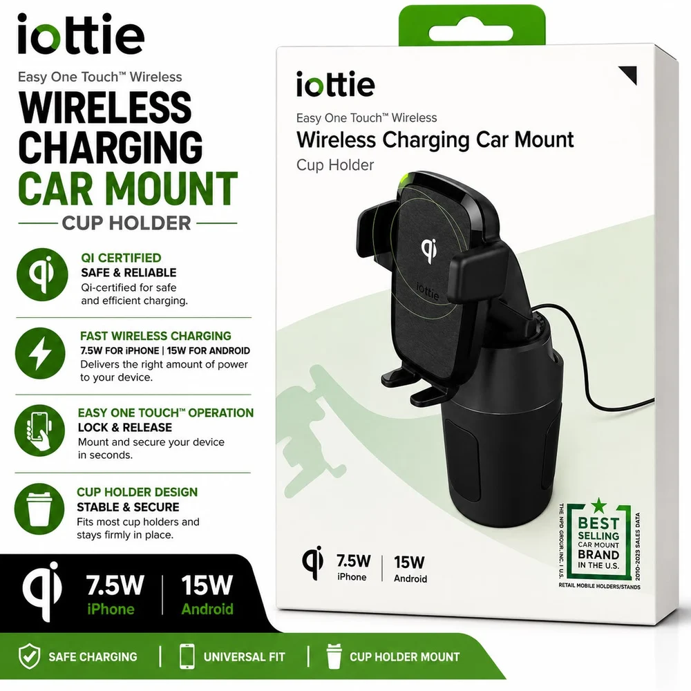 iOttie Wireless Charging Car Mount - Cup Holder - Black (B0 iOttie-G) 37385 - image 1