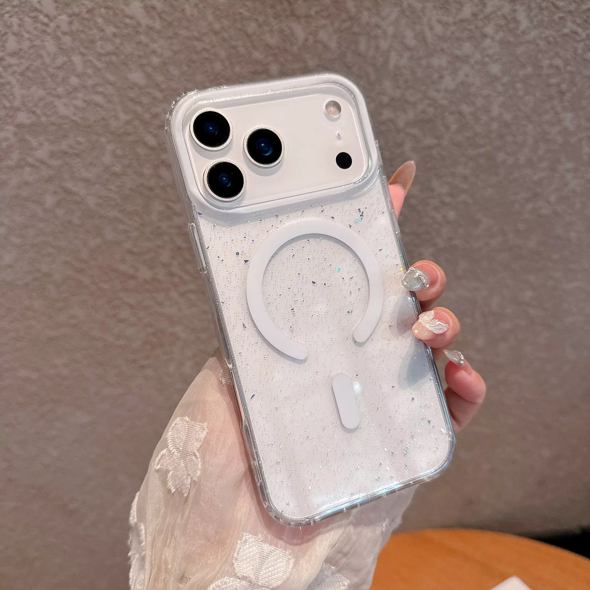 iPhone 14 Pro Max Glitter IMD Magnetic Case - White 36374 - image 1