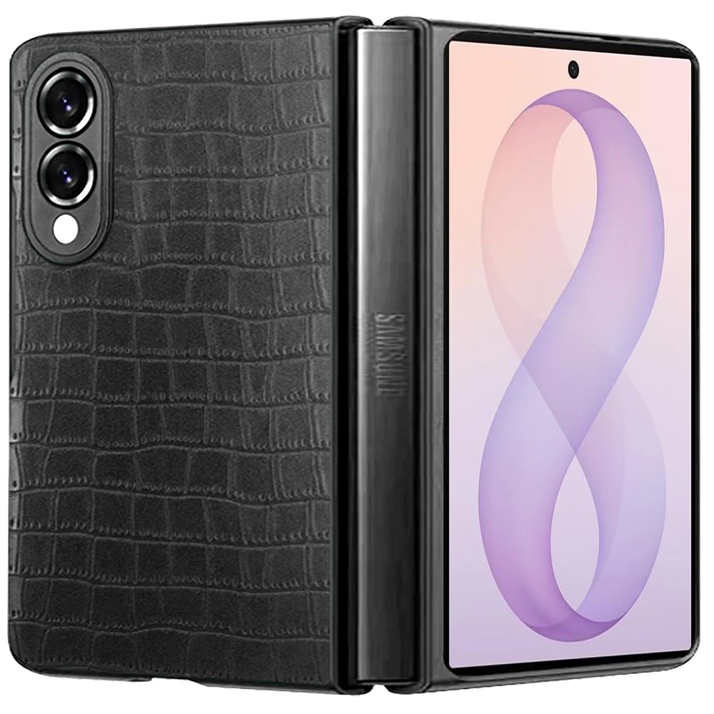 Samsung Z Fold 8 PU Vegan Leather Premium Hard Snap On Case Cover - Black 37152 - image 1