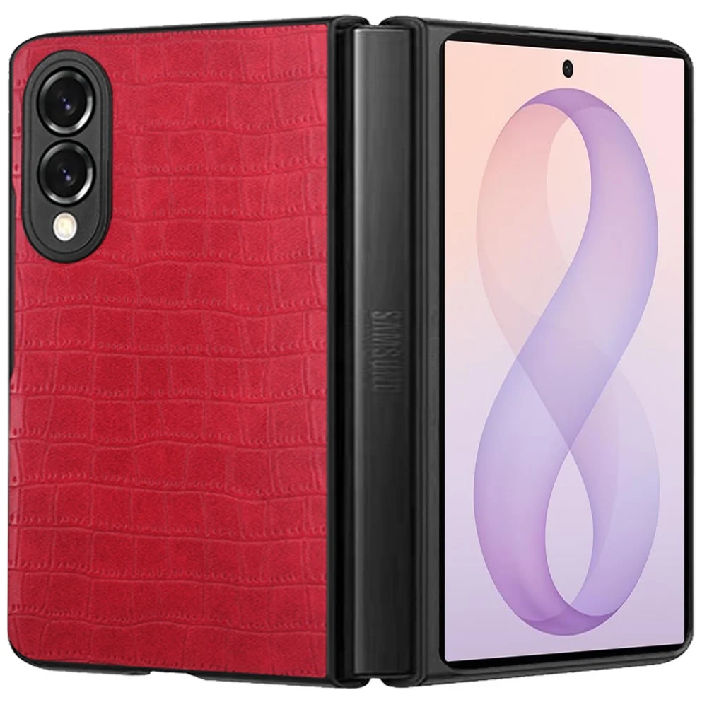 Samsung Z Fold 8 Ultra PU Vegan Leather Premium Hard Snap On Case Cover - Red 37159 - image 1